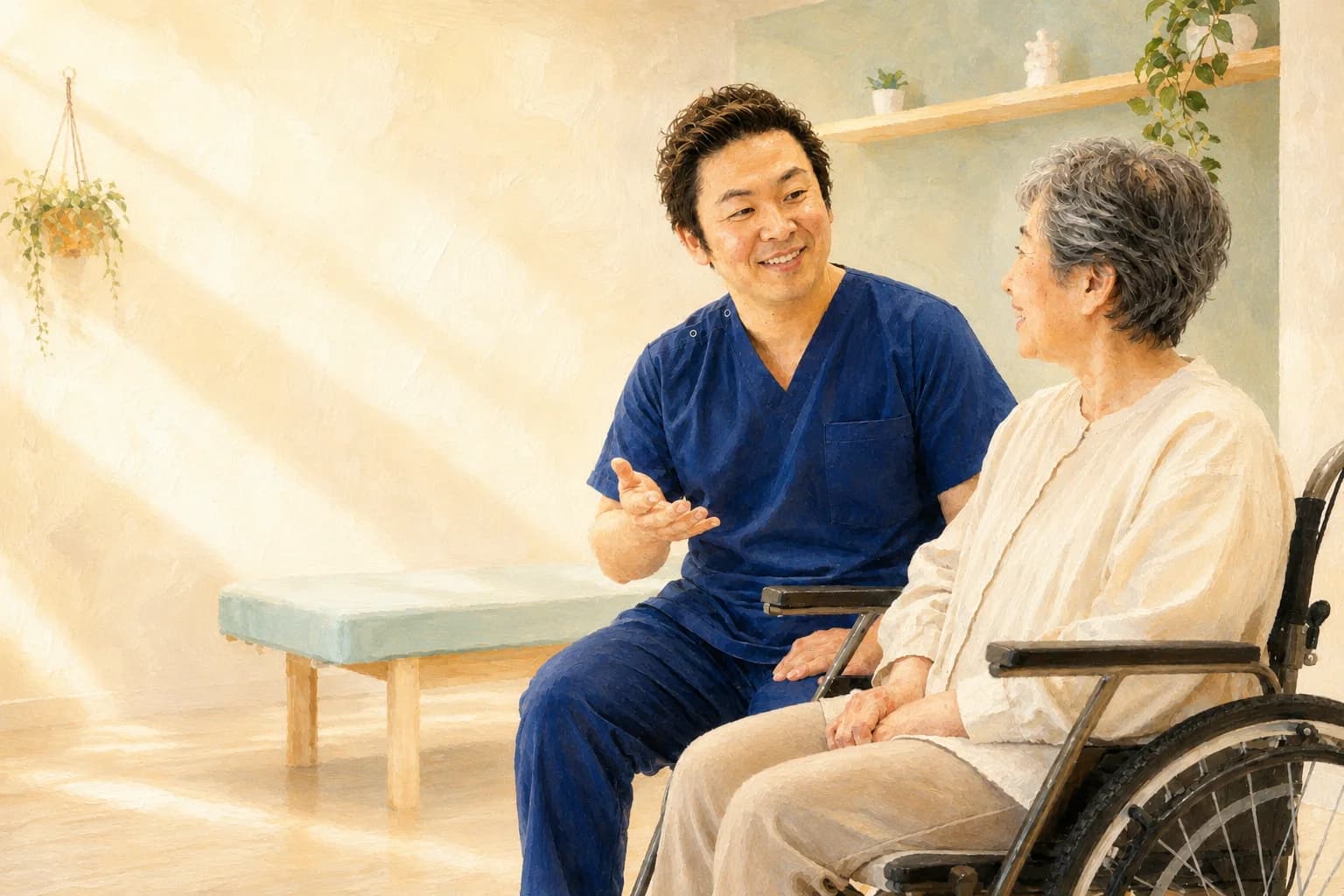 車椅子のお客様への施術の様子